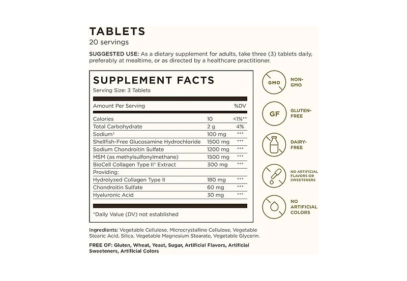 Solgar Glucosamine Hyaluronic Acid Chondroitin Msm-Shellfish-Free Tablets ,Shellfish-Free 60 Tabs