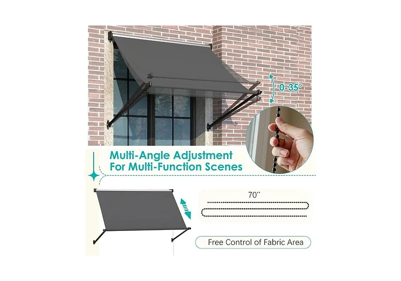Aecojoy Retractable Awning, 40"x80" Manual Outdoor Awnings for Door Entrance, Sun Shade Canopy