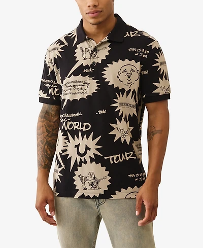 True Religion Men's All-Over Print Short Sleeve Polo Shirt