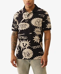 True Religion Men's All-Over Print Short Sleeve Polo Shirt