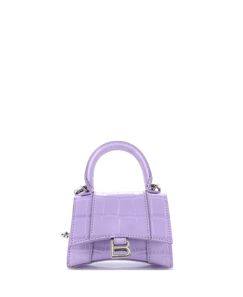Pre-Owned Balenciaga Mini Hourglass Chain Top Handle Bag Embossed Leather