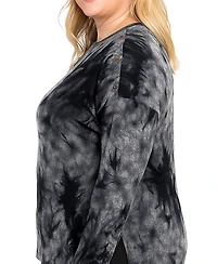 Coin 1804 Plus Tie Dye Cozy Button Shoulder Long Sleeve Top
