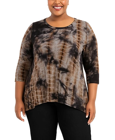 Coin 1804 Plus Tie Dye Cozy Button Back 3/4 Sleeve Top