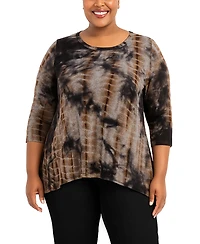 Coin 1804 Plus Tie Dye Cozy Button Back 3/4 Sleeve Top