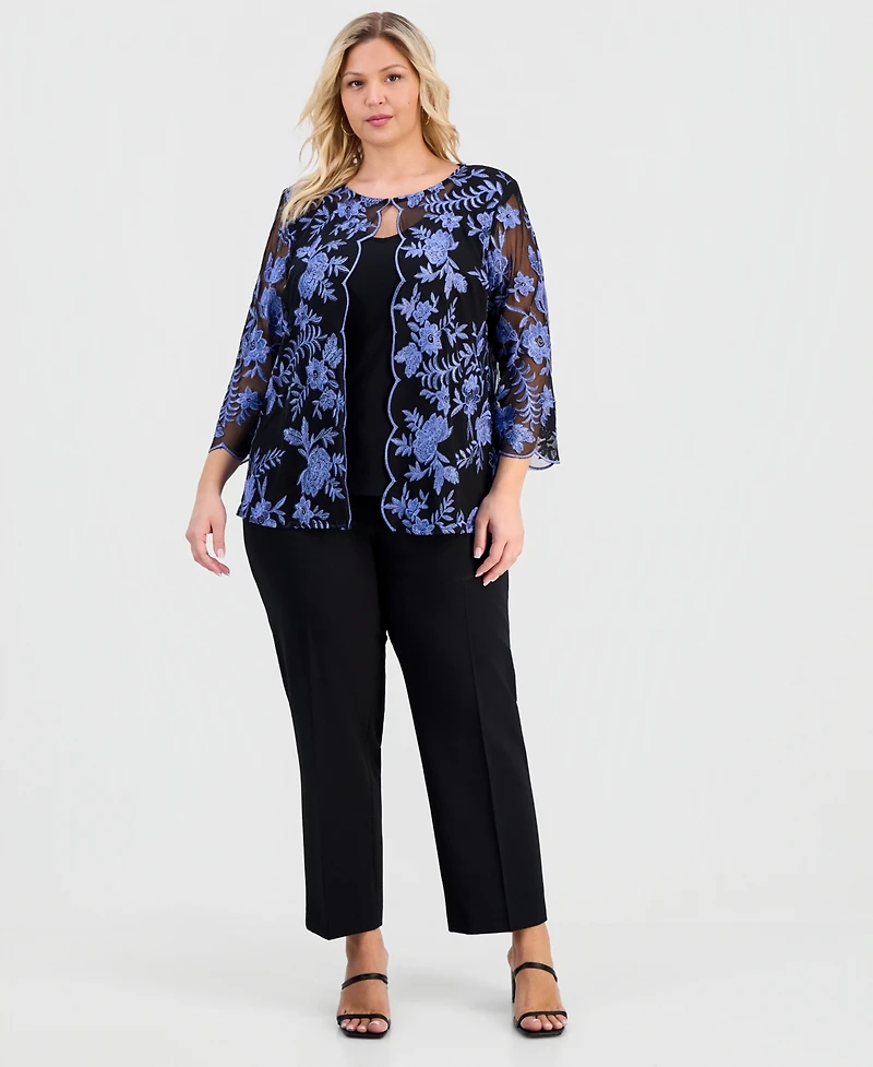 Alex Evenings Plus Layered-Look Embroidered Top