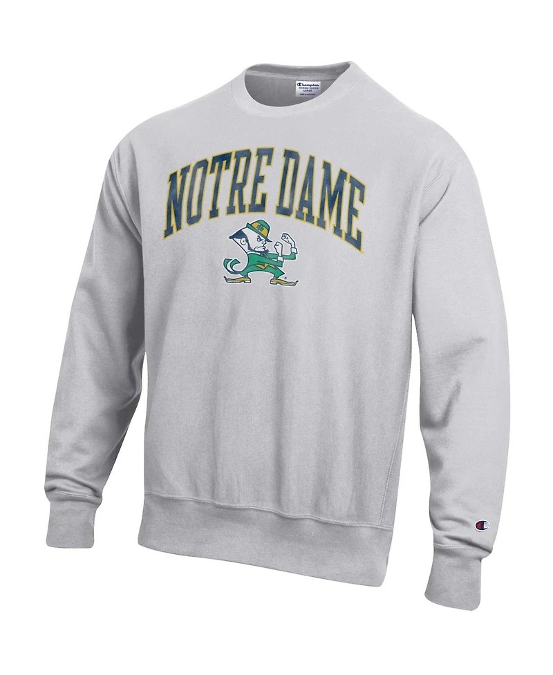 Champion Men's Gray Notre Dame Fighting Irish Distressed Arch Over Logo Reverse Weave Crew Neck Sweatshirt