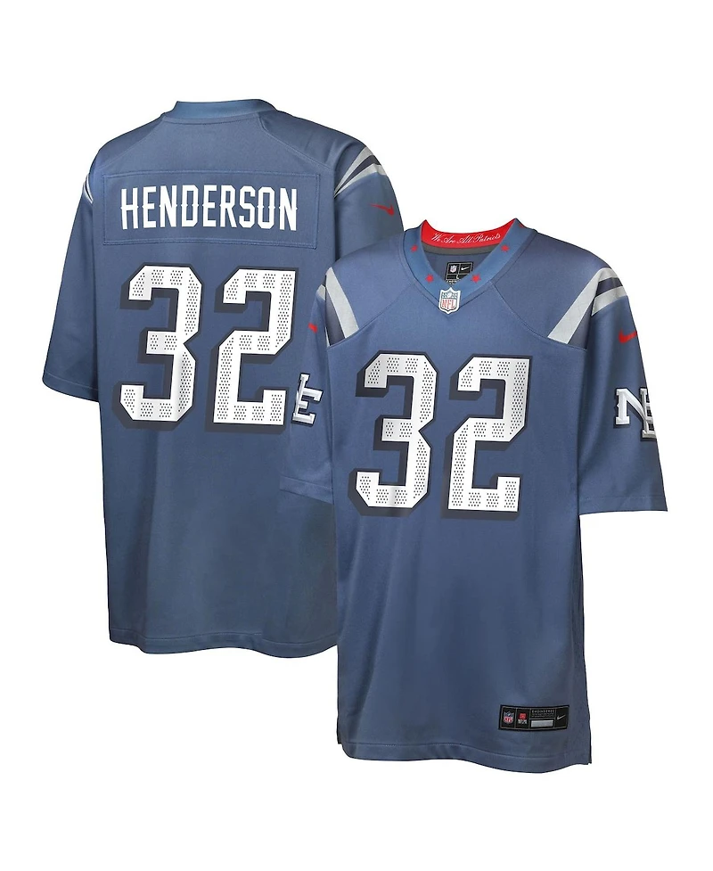 Nike Big Boys and Girls TreVeyon Henderson Storm Blue New England Patriots 2025 Rivalries Collection Game Jersey