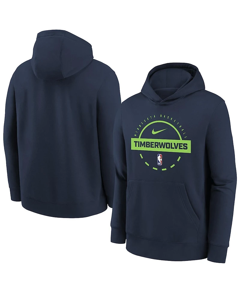 Nike Big Boys and Girls Navy Minnesota Timberwolves 2025/26 Club Fleece Practice Hoodie
