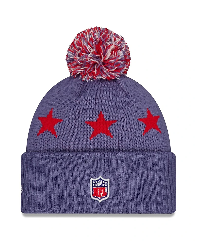 New Era Men's Meadow Blue New England Patriots 2025 Rivalries Collection Sideline Cuffed Pom with Knit Hat
