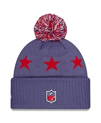 New Era Men's Meadow Blue New England Patriots 2025 Rivalries Collection Sideline Cuffed Pom with Knit Hat