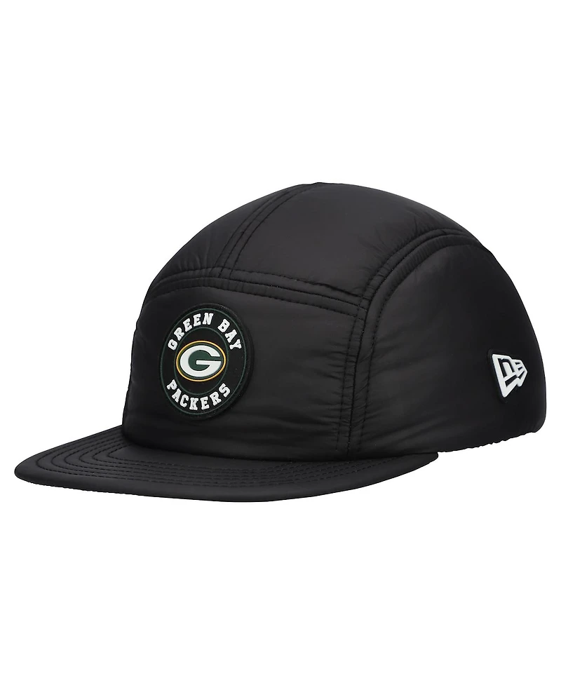New Era Men's Black Green Bay Packers Quilted Camper Adjustable Hat