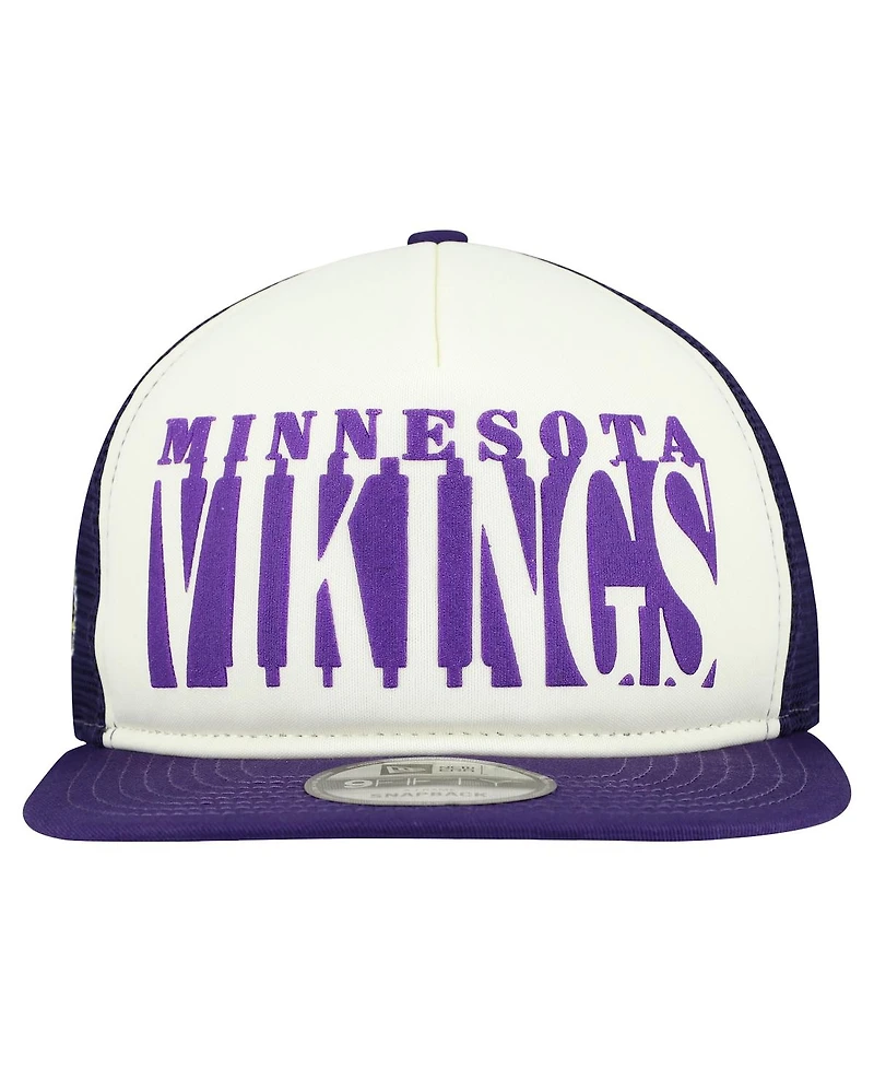 New Era Men's Cream/Purple Minnesota Vikings Cutout A-Frame 9FIFTY Snapback Hat