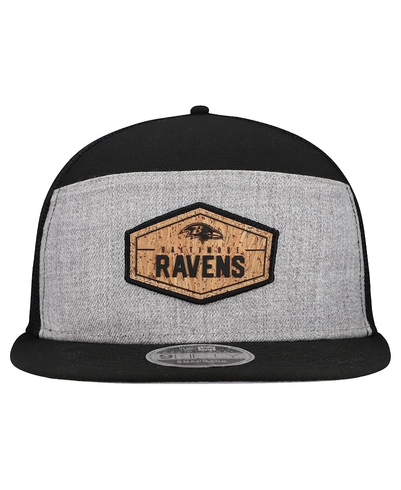 New Era Men's Gray/Black Baltimore Ravens Cork Split Panel 9FIFTY Trucker Snapback Hat