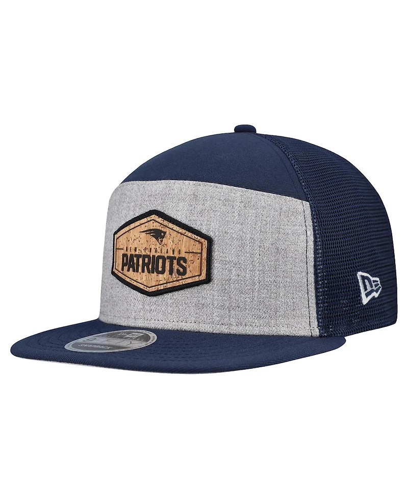 New Era Men's Gray/Navy New England Patriots Cork Split Panel 9FIFTY Trucker Snapback Hat