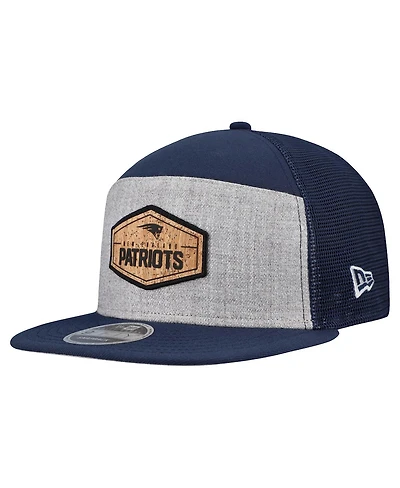 New Era Men's Gray/Navy New England Patriots Cork Split Panel 9FIFTY Trucker Snapback Hat