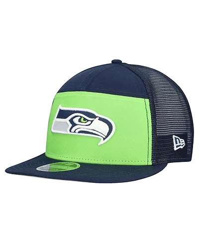 New Era Men's Neon Green/College Navy Seattle Seahawks Outdoor Split Panel 9FIFTY Snapback Hat