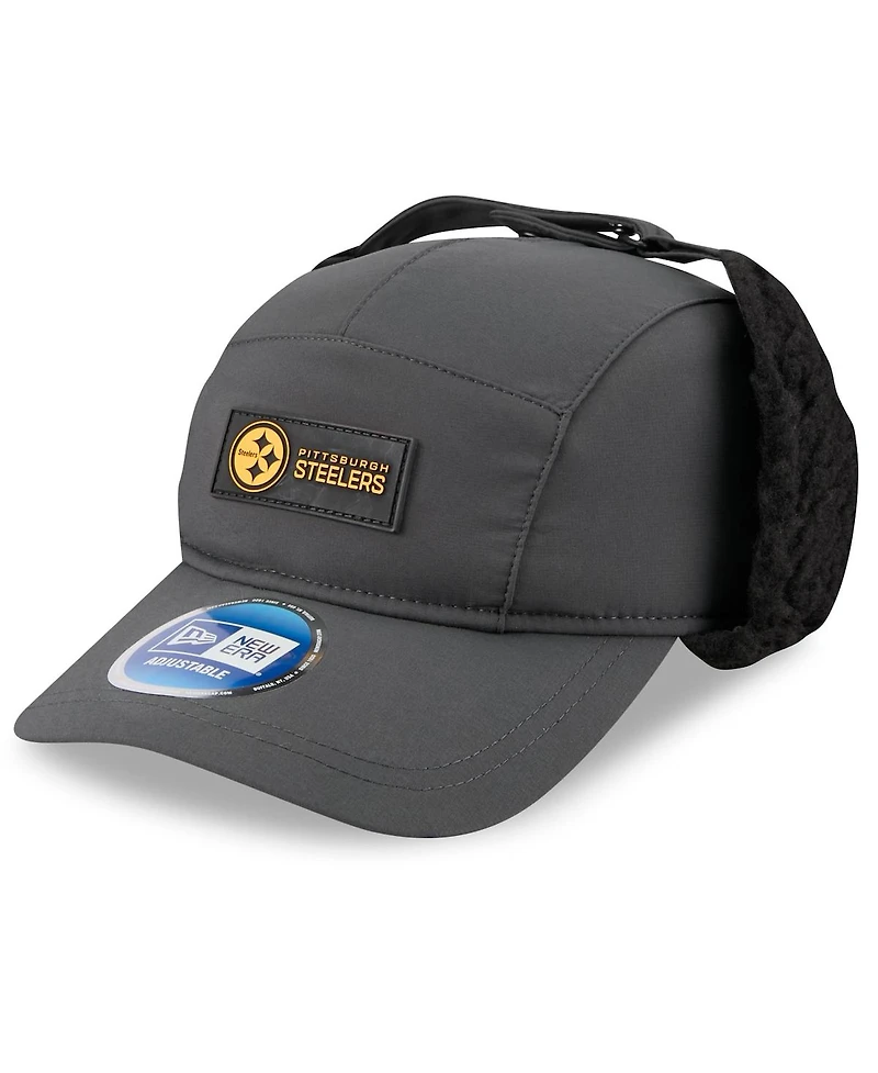 New Era Men's Charcoal Pittsburgh Steelers 2025 Sideline Cold Weather Runner Dog Ear Adjustable Hat