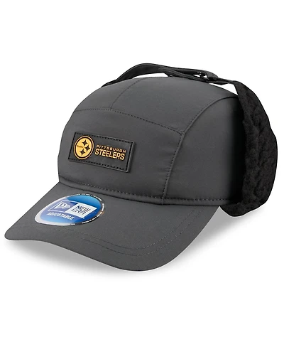 New Era Men's Charcoal Pittsburgh Steelers 2025 Sideline Cold Weather Runner Dog Ear Adjustable Hat