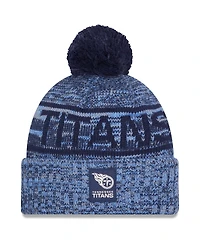 New Era Men's Light Blue Tennessee Titans 2025 Sideline Cold Weather Cuffed Pom with Knit Hat