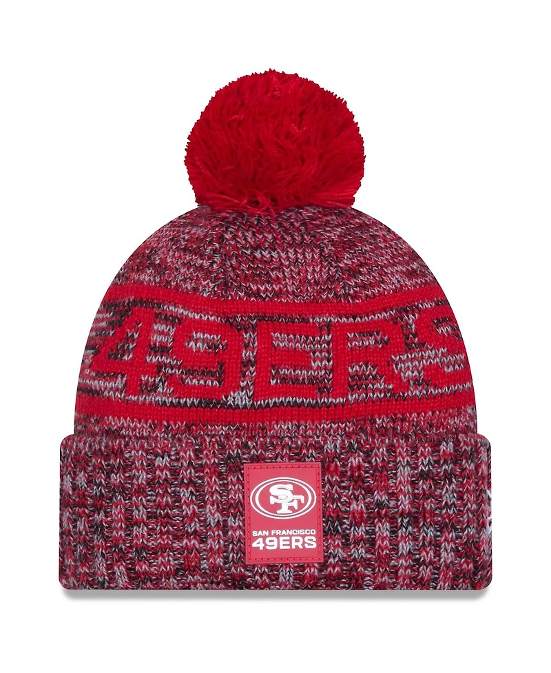 New Era Men's Scarlet San Francisco 49ers 2025 Sideline Cold Weather Cuffed Pom with Knit Hat