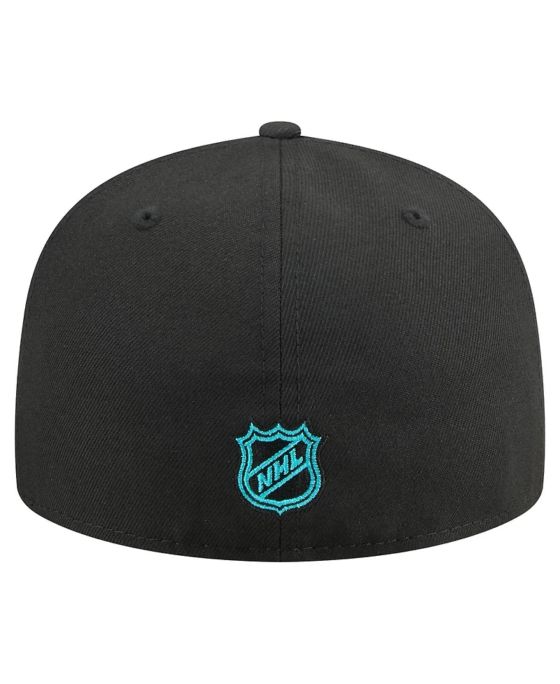 New Era Men's Black San Jose Sharks Oversized Vintage Arch 59Fifty Fitted Hat