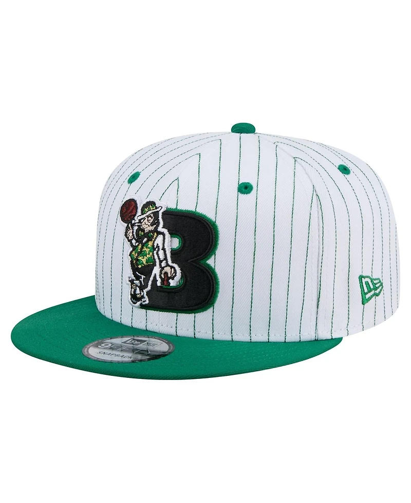 New Era Men's White Boston Celtics Deceptor Pinstripe 9FIFTY Snapback Hat