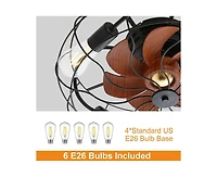 20-inch Rustic Minimalist Style Black Caged Indoor 3 Blades Ceiling Fan Light with Remote Control Support Six Speed Ajustable and Timing Function
