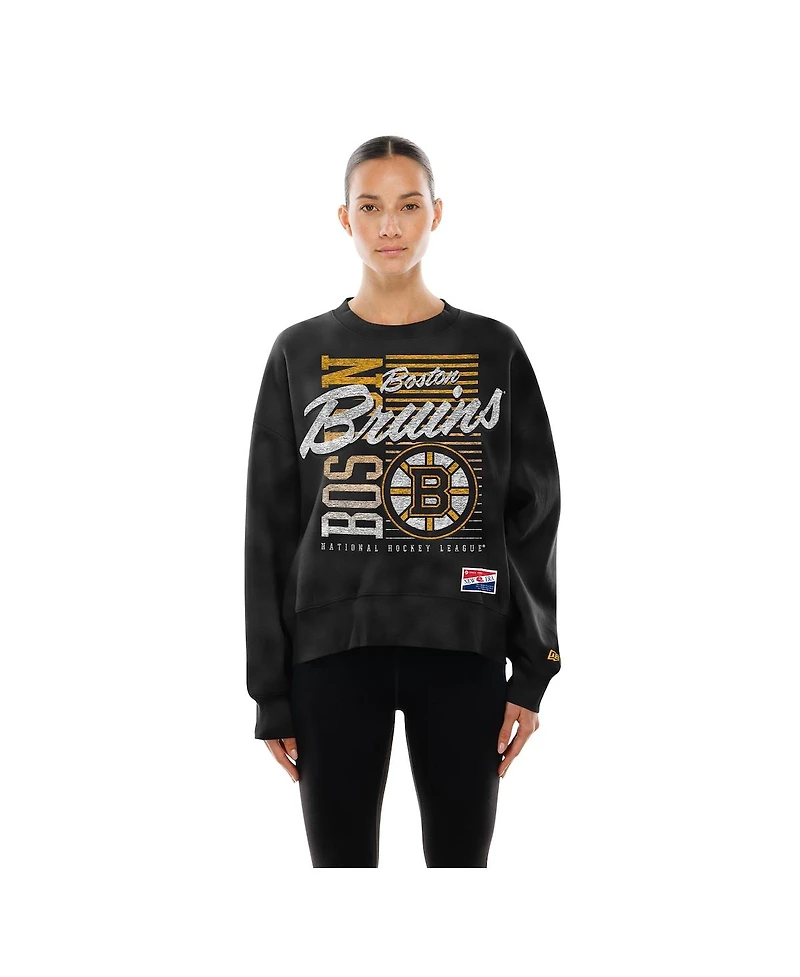 New Era Women's Black Boston Bruins Oversized Throwback Mineral Wash Sweatshirt