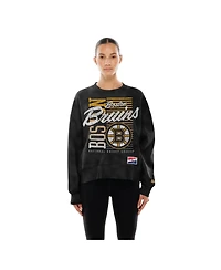 New Era Women's Black Boston Bruins Oversized Throwback Mineral Wash Sweatshirt