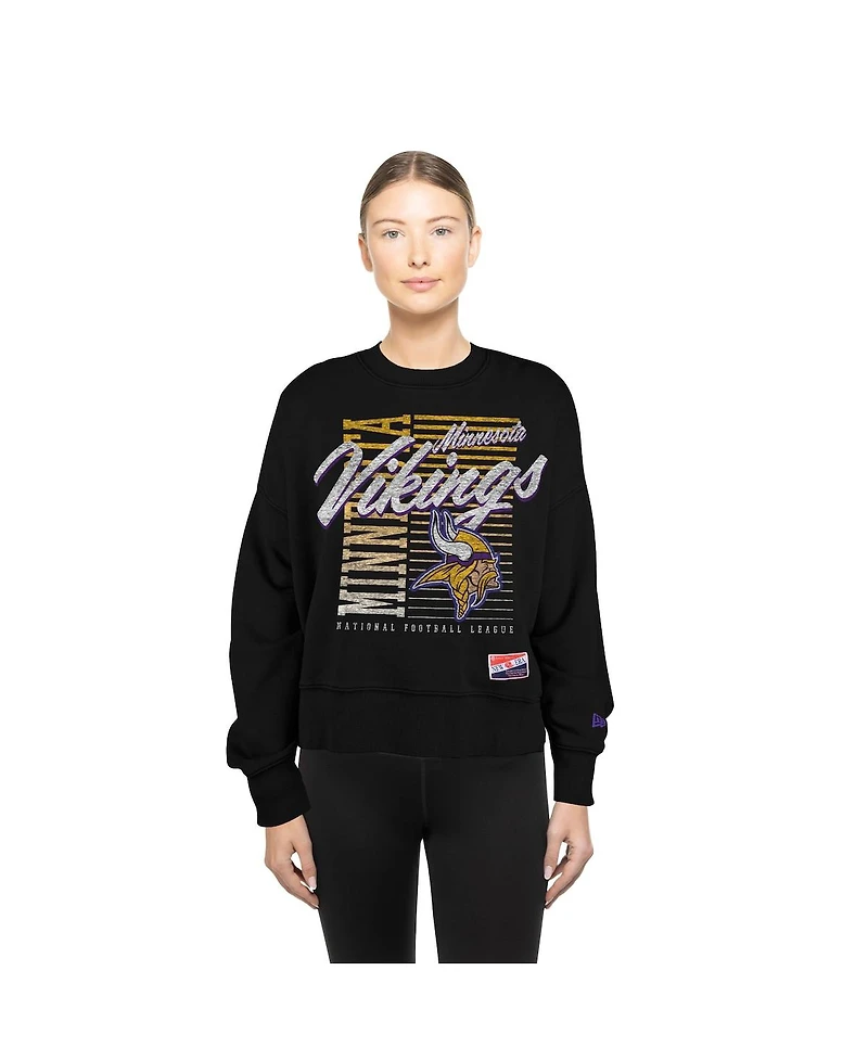 New Era Women's Black Minnesota Vikings Oversized Throwback Mineral Wash Crew Neck Sweatshirt