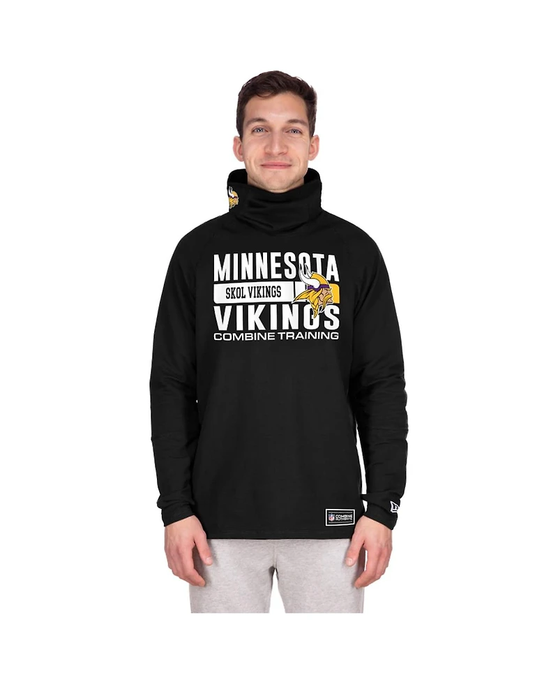 New Era Men's Black Minnesota Vikings Functional Fandom Balaclava Helmet Stripe Tri-Blend Hoodie