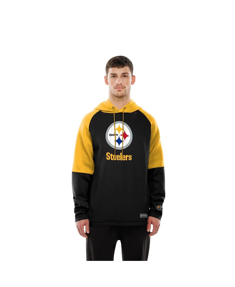 New Era Men's Black Pittsburgh Steelers Combine Authentic Color Block Raglan Pullover Hoodie