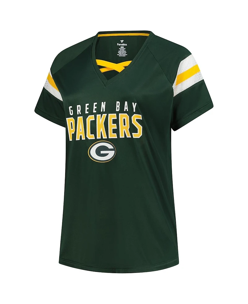 Fanatics Women's Jordan Love Green Bay Packers Plus Size Name Number Raglan Lace V-Neck T-Shirt