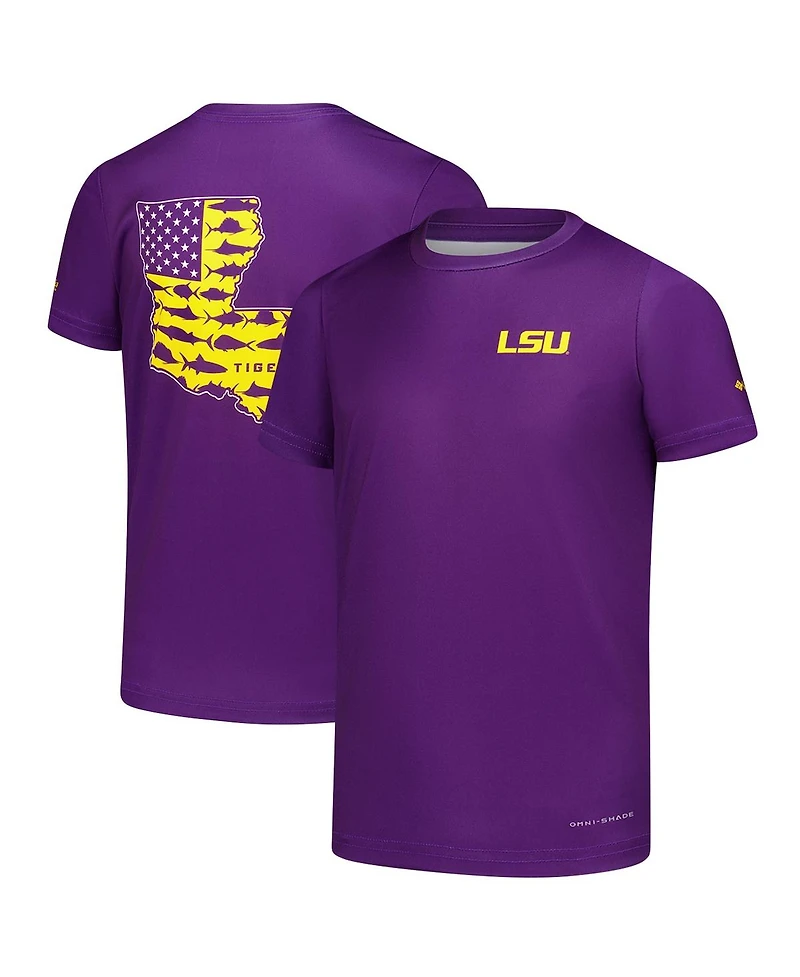 Columbia Big Boys and Girls Purple Lsu Tigers Terminal Tackle Omni-Shade T-Shirt