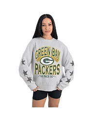 Gameday Couture Women's Ash Green Bay Packers Resilience Relaxed Rhinestone Pullover Sweatshirt