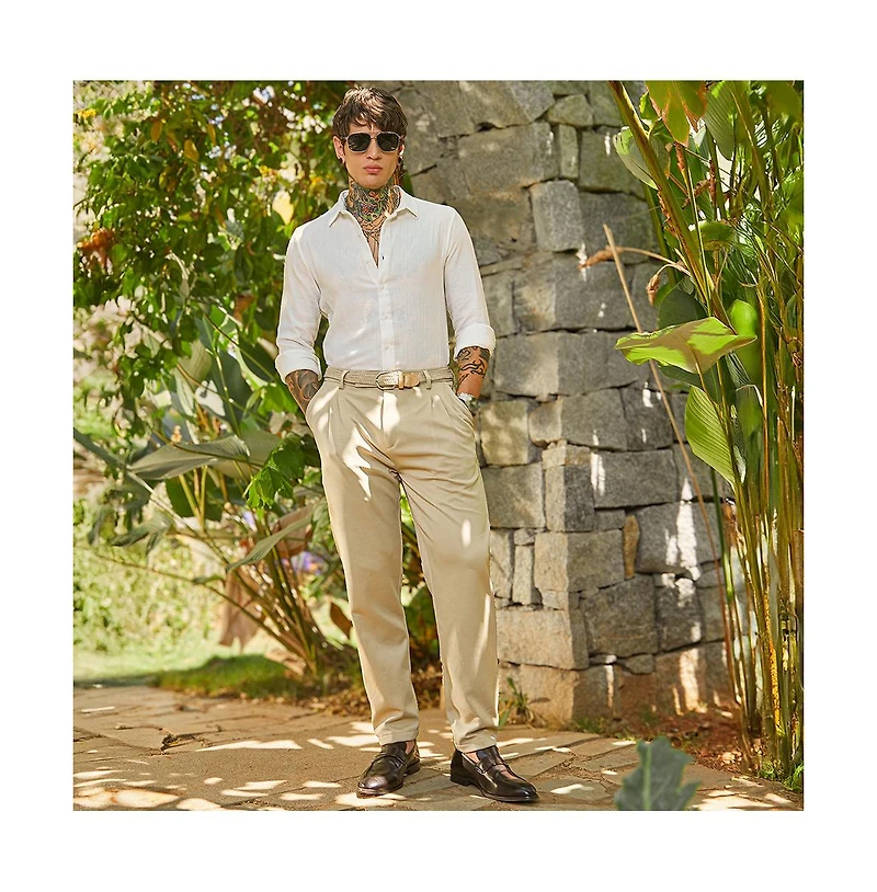Campus Sutra Men's Daisy White Breezy-Weave Shirt