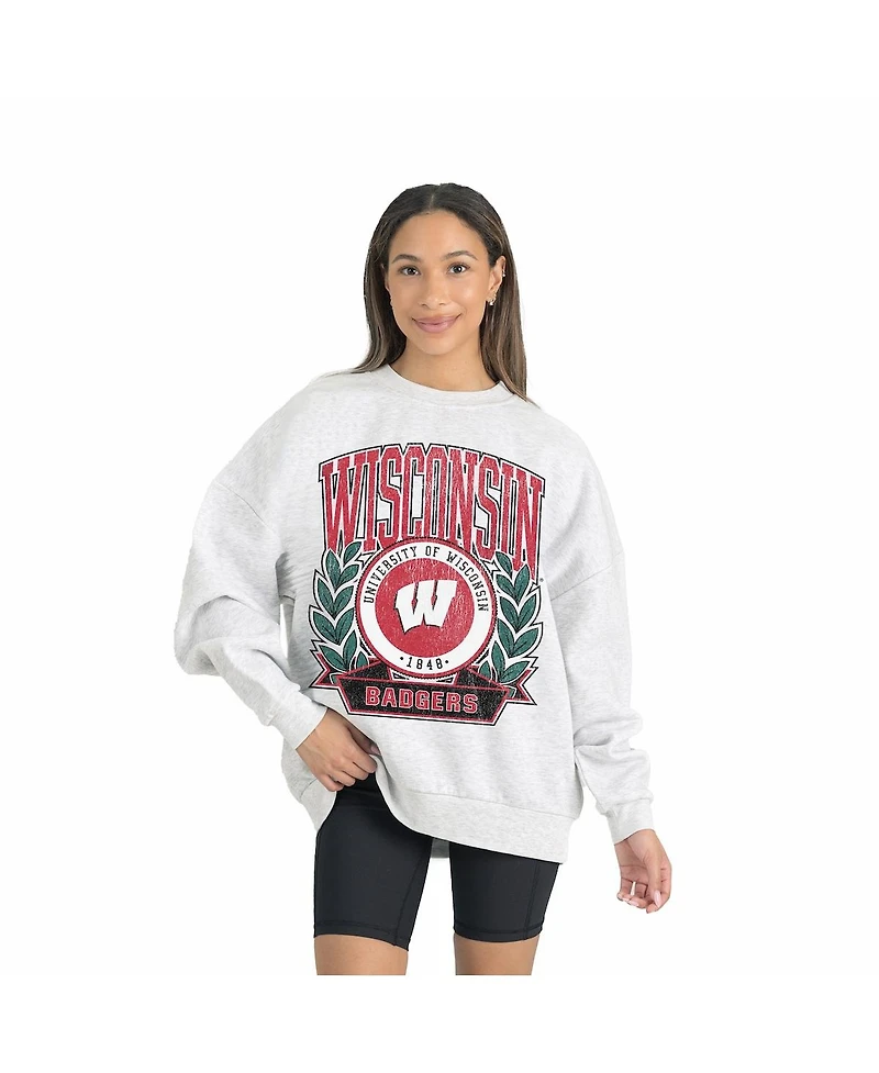 Gameday Couture Women's Gray Wisconsin Badgers Premium Fleece Drop Shoulder Oversized Pullover Sweatshirt