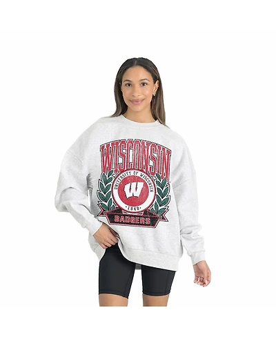 Gameday Couture Women's Gray Wisconsin Badgers Premium Fleece Drop Shoulder Oversized Pullover Sweatshirt