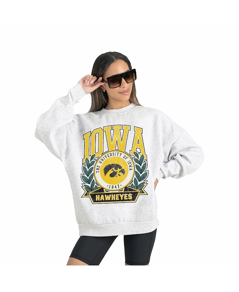 Gameday Couture Women's Gray Iowa Hawkeyes Premium Fleece Drop Shoulder Oversized Pullover Sweatshirt