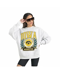 Gameday Couture Women's Gray Iowa Hawkeyes Premium Fleece Drop Shoulder Oversized Pullover Sweatshirt