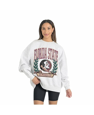 Gameday Couture Women's Gray Florida State Seminoles Premium Fleece Drop Shoulder Oversized Pullover Sweatshirt