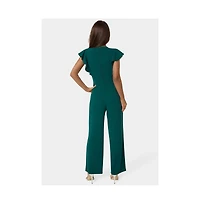 Bebe Women's Scuba Crepe Jumpsuit With Ruffle Sleeve