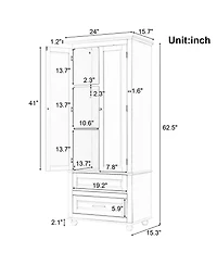 Airsurfer Tall Storage Cabinet with Two Drawers Grey Freestanding Organizer for Bathroom Office Living Room or Bedroom
