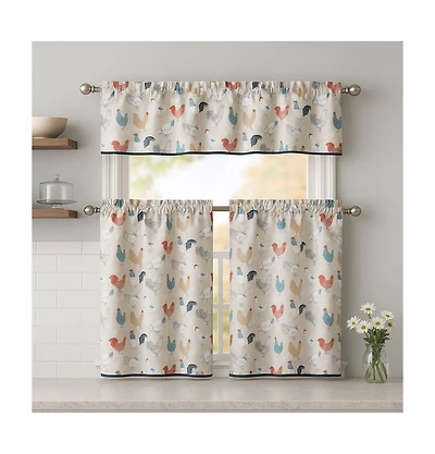 Kate Aurora 3 Piece Cafe Rod Pocket Autumn Country Rooster Kitchen Curtain Tier & Valance Set