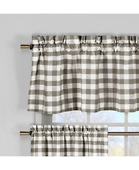 Kate Aurora Complete 3 Piece Country Farmhouse Plaid Kitchen Curtain Tier & Valance Set - Muted Taupe