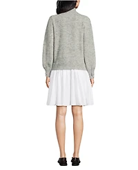 Lands' End Women's Fuzzy Lantern Sleeve Mock Neck Mini Twofer Dress