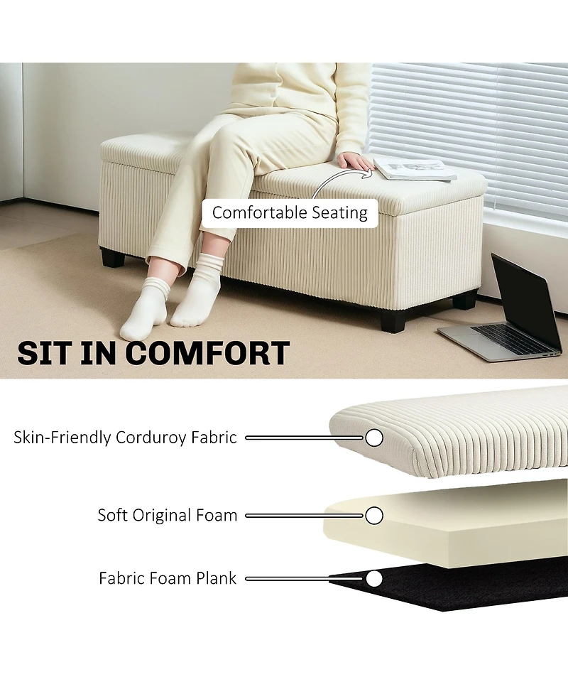 Homcom 44" Storage Ottoman Bench with Lid, Leg, Foot Rest,