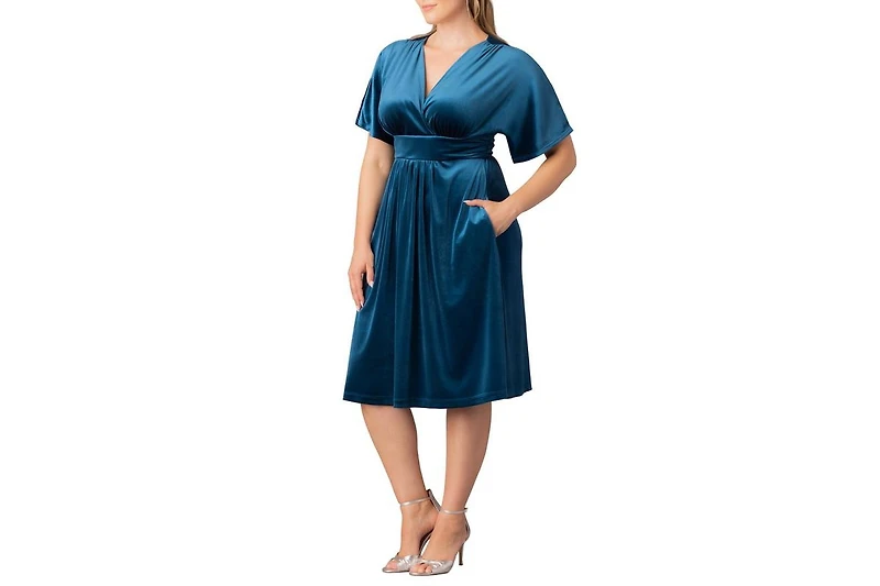 Women's Plus Angelic Velvet Midi Cocktail Dress with Pockets