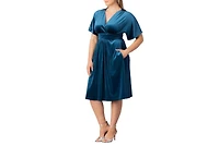 Women's Plus Angelic Velvet Midi Cocktail Dress with Pockets