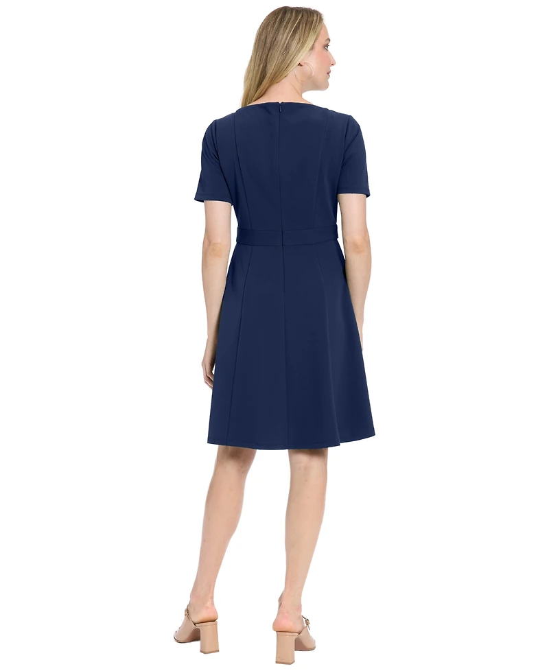 London Times Women's Boat Neck Fit & Flare Dress